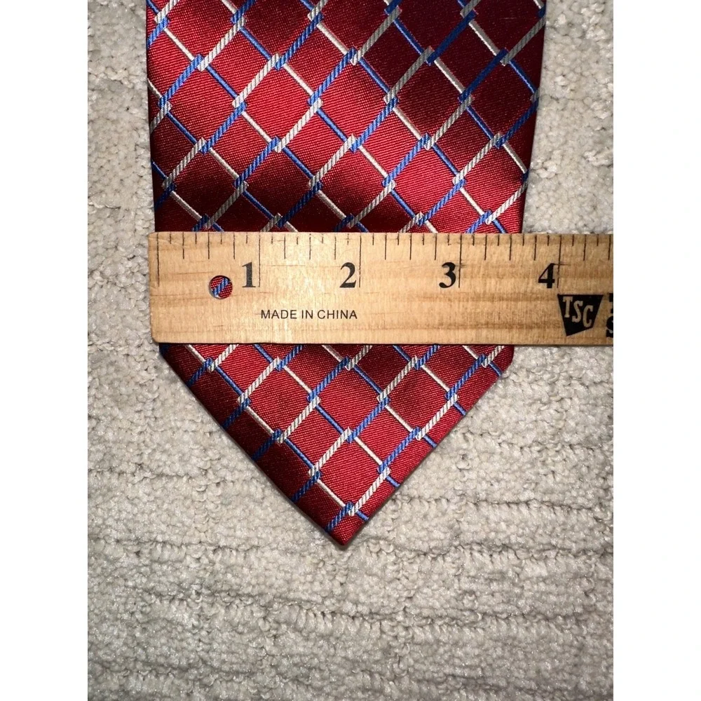 Daniel Gray Red Silk Tie Geometric Check Lattice Pattern Classic Business Weddin